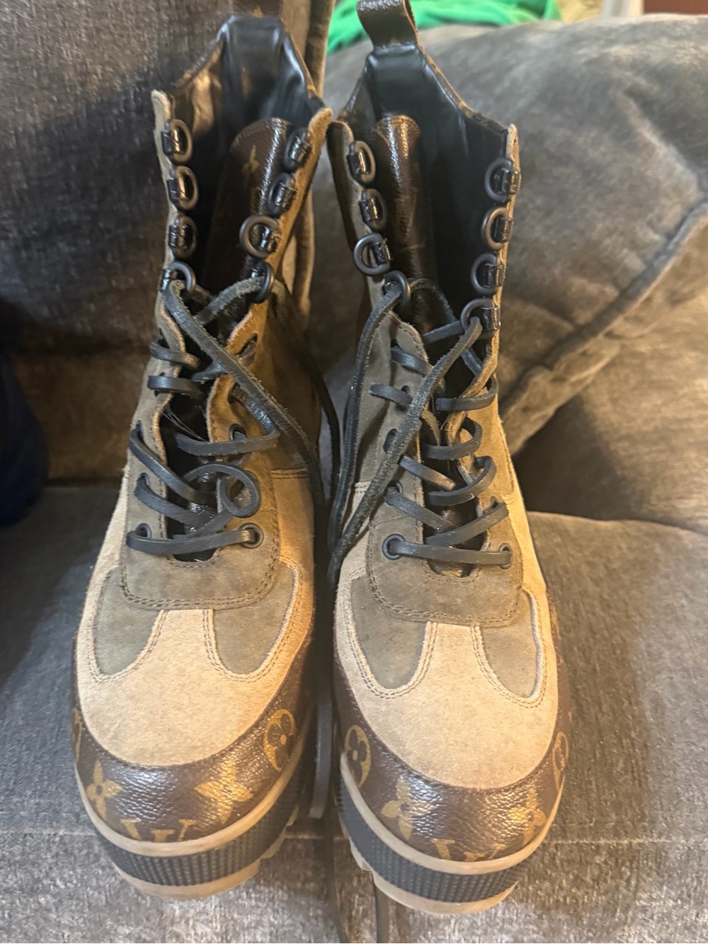 Louis Vuitton Brown Suede & Monogram Combat Boots